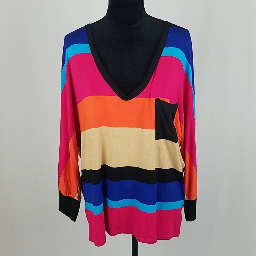 Anthropologie Bordeaux women L Dolman shirt color block multicolor striped